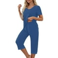 thumbnail image 7 of yievot Pajama Sets for Women Short Sleeve Shirt with Capri Pants Sets Solid Loungewear Sleepwear Pajamas Two Piece Outfits for Women, 7 of 7