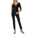 thumbnail image 2 of INSPIRE CHIC Women's Tops 3/4 Sleeves V Neck Casual Contrast Color Lace Trim Blouses M Black, 2 of 6