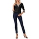 thumbnail image 2 of INSPIRAR CHIC Blusas de Mujer de Manga 3/4 Cuello en V con Contraste de Color y Encaje Negro XS, 2 of 6