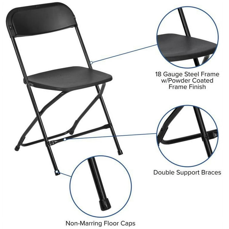 50 PACK 650 Lbs Weight Capacity Commercial Quality Black Stackable Plastic Folding Chair Heavy Duty Plastic Folding Chairs