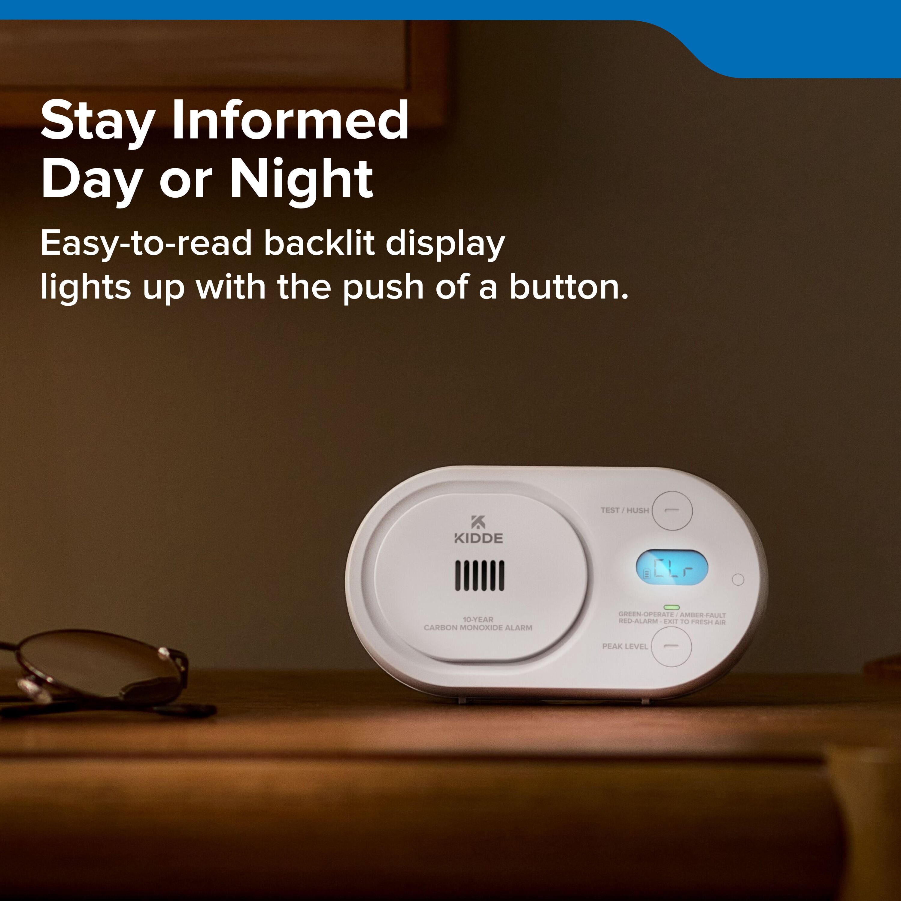 Kidde Carbon Monoxide Detector, 10-Year Battery, LED Status Indicators, 85 dB Alarm, COBD10