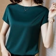 thumbnail image 4 of Women Office Lady Tops Summer Short Sleeve O-Neck Satin Blouse Shirts Basic Lady, 4 of 11