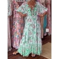 thumbnail image 3 of 2026 Women's Printed Belted Puff Sleeve Three-Quarter Sleeve Dress, 3 of 8
