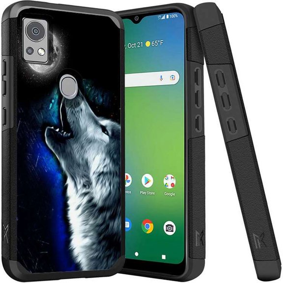 ANJ  Shockproof Dual Layer Slim Hard Case   Tempered Glass Cover Compatible with Icon 5, AT&T Motivate 4 - Howling Wolf
