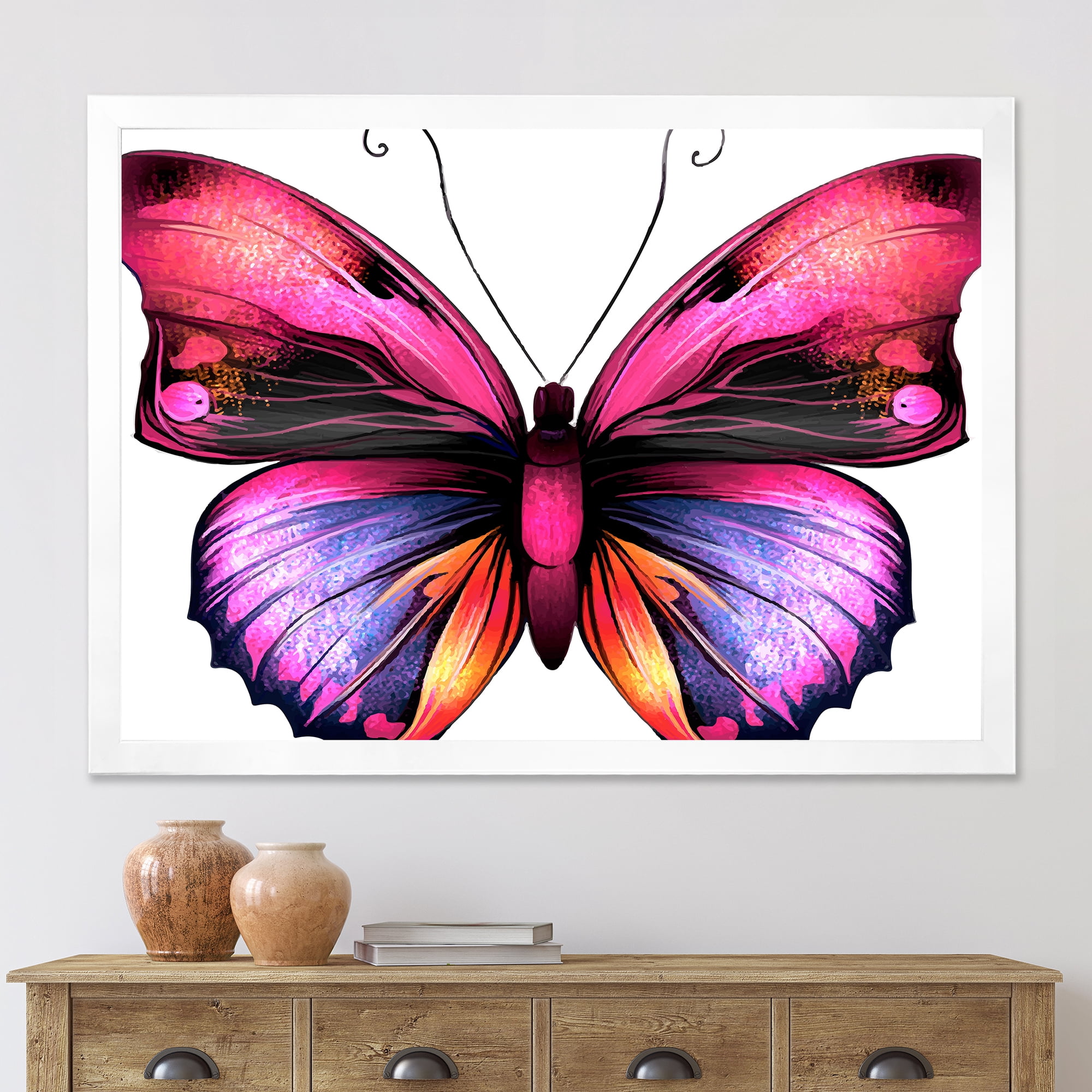 Designart 'Portrait Of Bright Pink Butterfly' Modern Framed Art Print