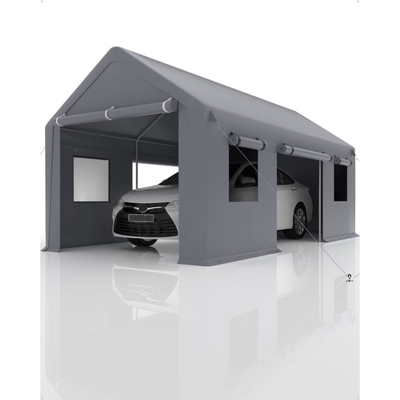 10'x20' Carport,Heavy Duty Canopy,Portable Garage with Front & Rear Doors,Side Doors and Windows Screen,for Pickup Truck Boat