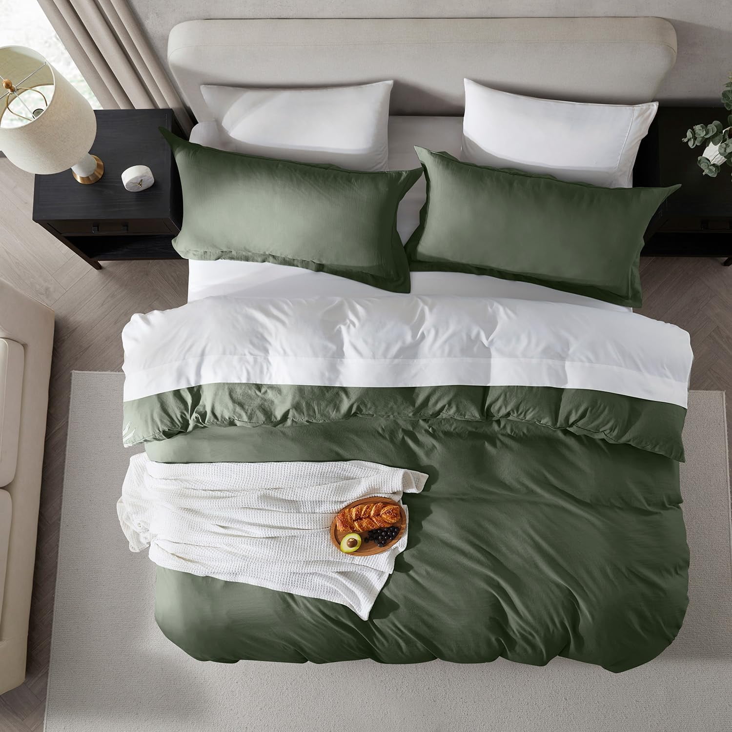LammaLoe Duvet Cover Queen Size, Soft Prewashed 3-Piece Duvet Cover Bedding Set with Pillow Shams, Olive Green