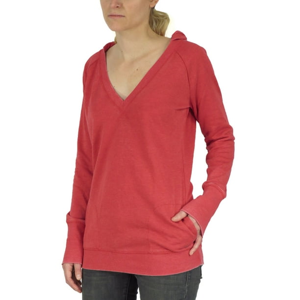 HANG TEN - Hang Ten Heathered Red V-Neck Pullover Hoodie Sweatshirt