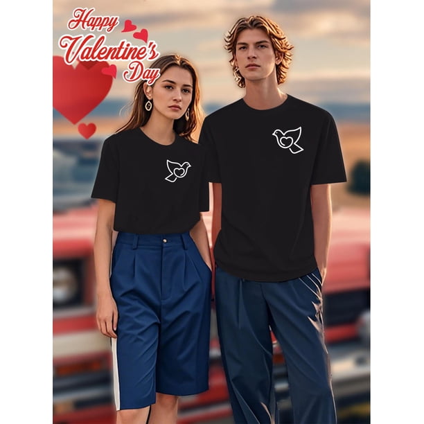 Valentine's Day Matching Couple T-Shirts - His & Hers, Casual & Sporty, Round Neck Short Sleeve withCamisetas para mujer, lindas camisetas con estampado gráfico, de manga corta, estilo casual, para ve