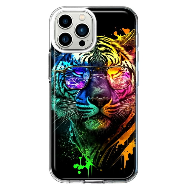 MUNDAZE Apple iPhone 11 Pro Max Neon Rainbow Swag Tiger Shockproof Clear Hybrid Protective Phone Case Cover