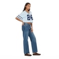thumbnail image 3 of Forever 21 Women’s Mesh Cropped Boxy Football Tee, V-Neck Short Sleeve Varsity-Style Top with Striped Sleeves and Screen Graphic, XS-XL, 3 of 6