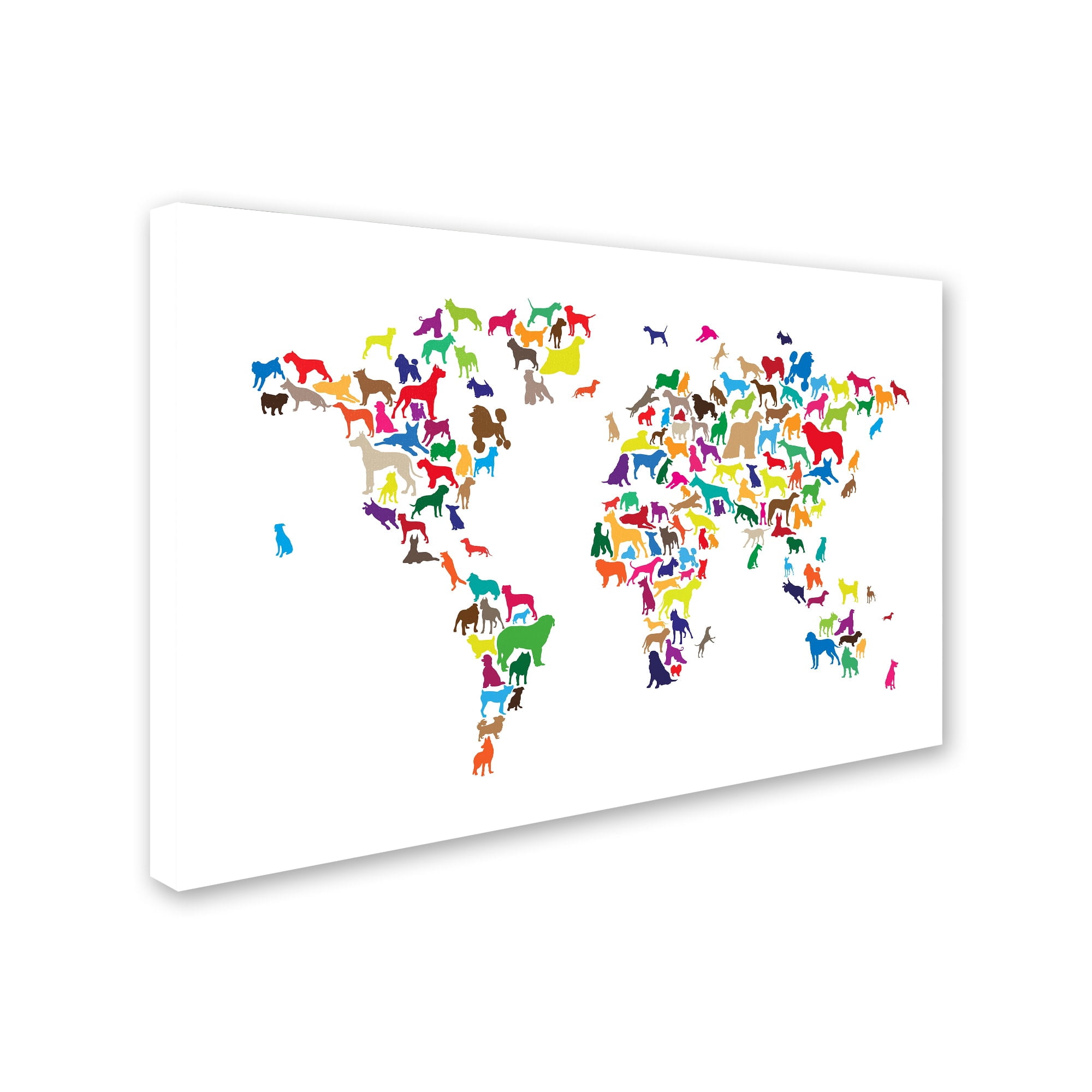 Trademark Fine Art "World Map of Dogs 2" Canvas Art by Michael Tompsett