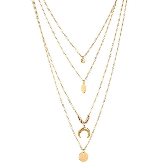 Collar En Capas Para Mujer, Collar De Luna, Colgante De Tarjeta, Cadena De Plata, Joyería, Collar Multicapa Con Disco De Luna, Regalo De Cumpleaños Cateissary AP007542-01