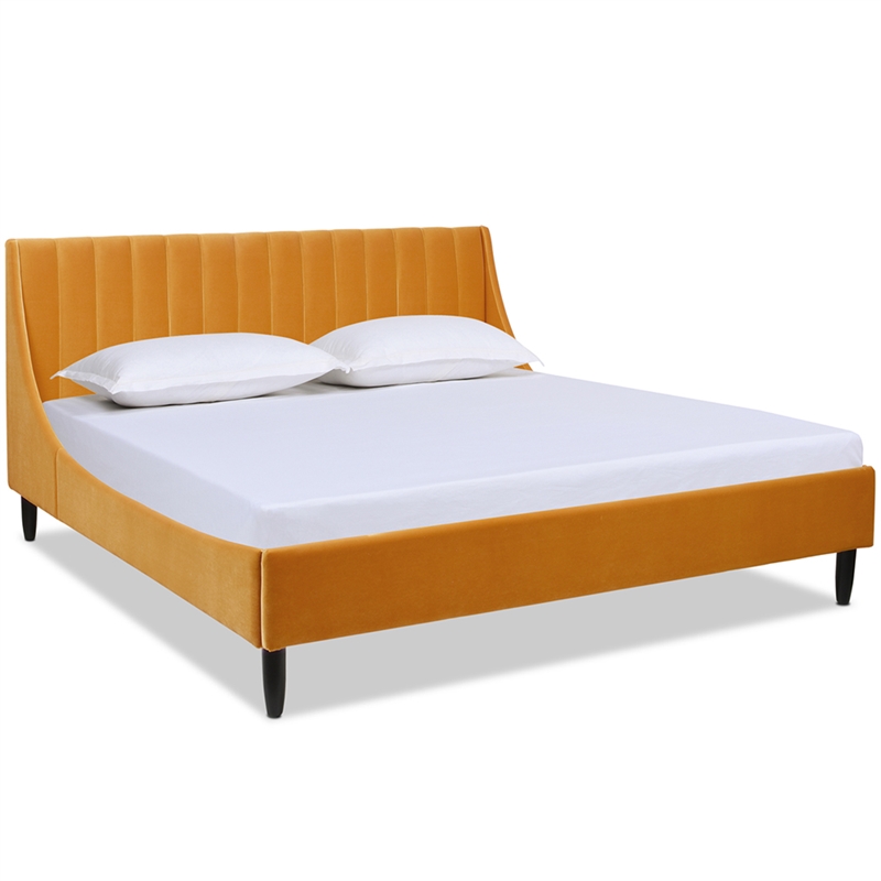 Aspen Vertical Tufted Headboard Platform Bed Set King Rich Yellow