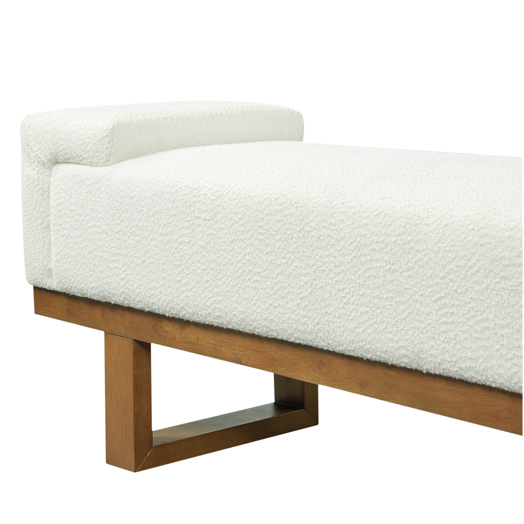 Christopher Knight Home Boucle Upholstered Ottoman Bench with Solid Wood Legs, Ivory and Dark Walnut