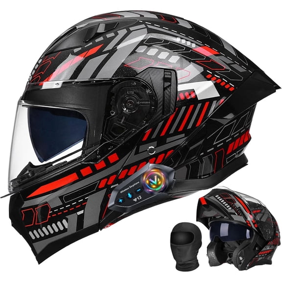 Bluetooth Modular Motorcycle Helmet DOT Approved Flip-Up Dual Visor Ventilation System Removable Liner Sunshield for Adults Men Women S-XXXL