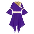 thumbnail image 5 of Kaerm Women's Praise Dance Dress Overlay Tunic Sequins Worship Liturgical Lyrical Dance Dress Purple L, 5 of 7