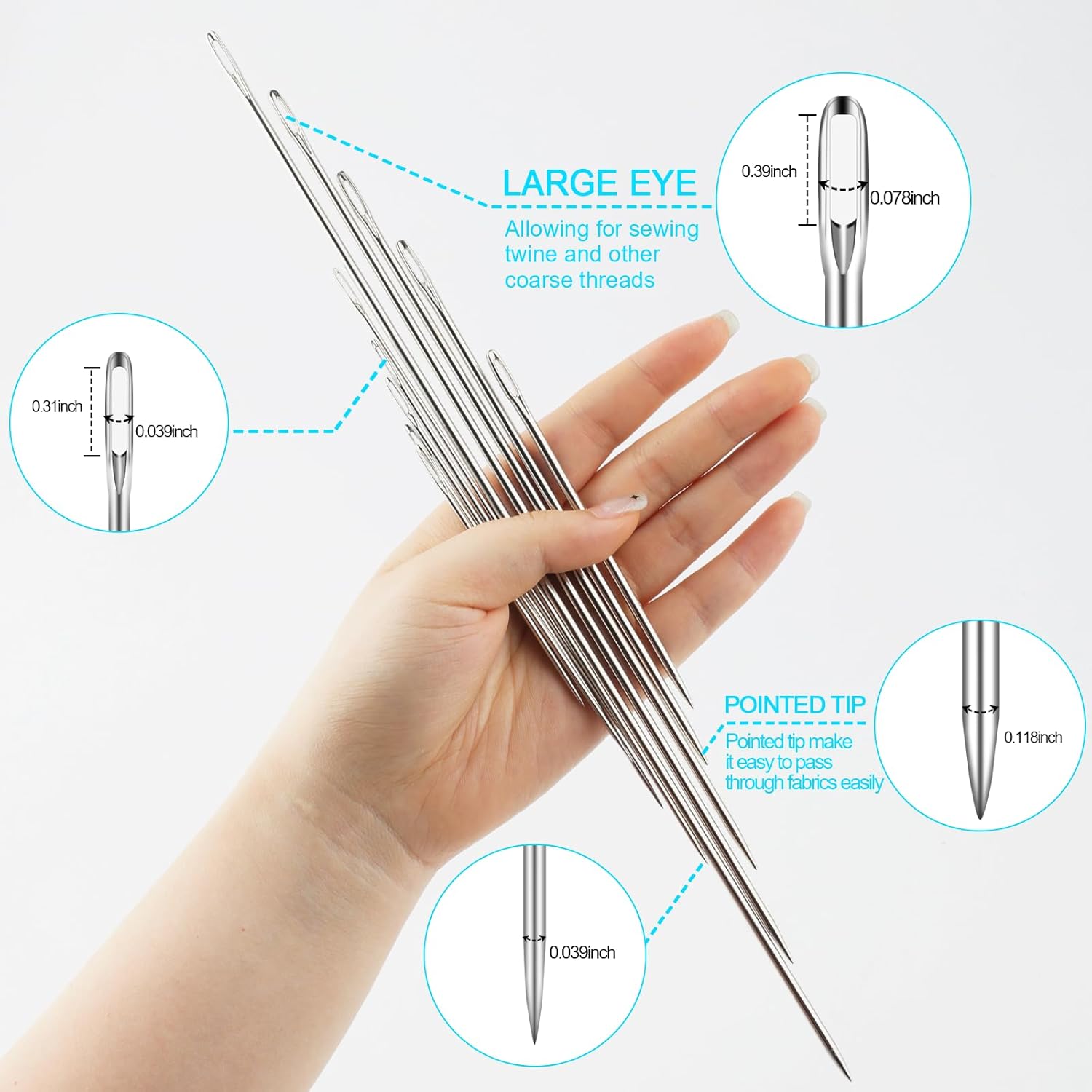 10 Pcs Professional Upholstery Needle, Long Sewing Needles 3"/4"/5"/6"/7"/8"/10"/12" Length, Large Eye Long Straight Upholstery Hand Needles for Home Quilting, Stitching, Crafting