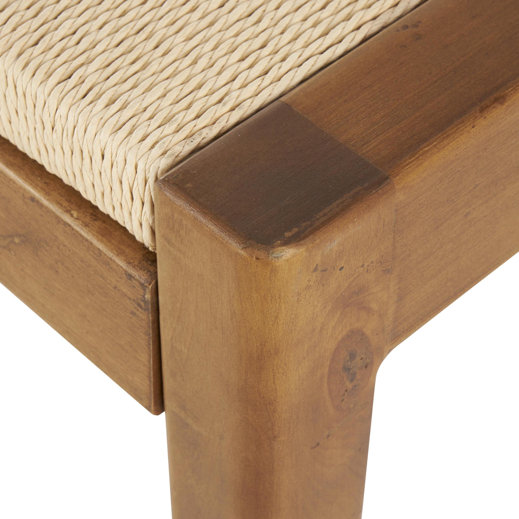 DecMode Wood Handmade Traditional Bench with Rope Wrapped Seat, Brown