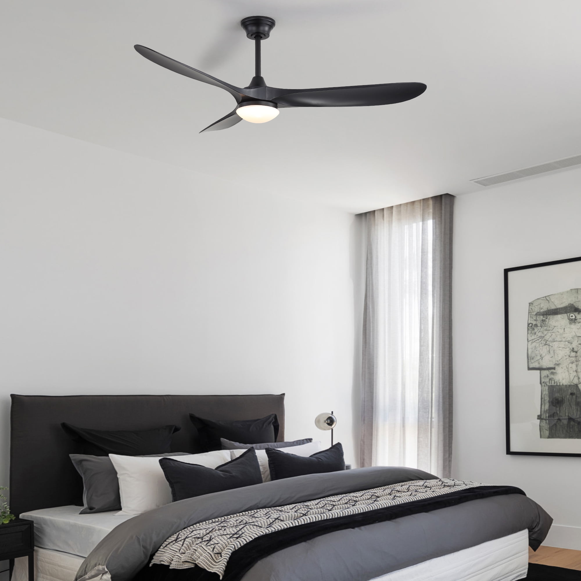 Sofucor 60 Inch Ceiling Fans with Light Compatible with Alexa/Google/App 3 Blades Reversible DC Motor Timer for Kitchen Bedroom Living Room Dining Room Farmhouse (burlywood)