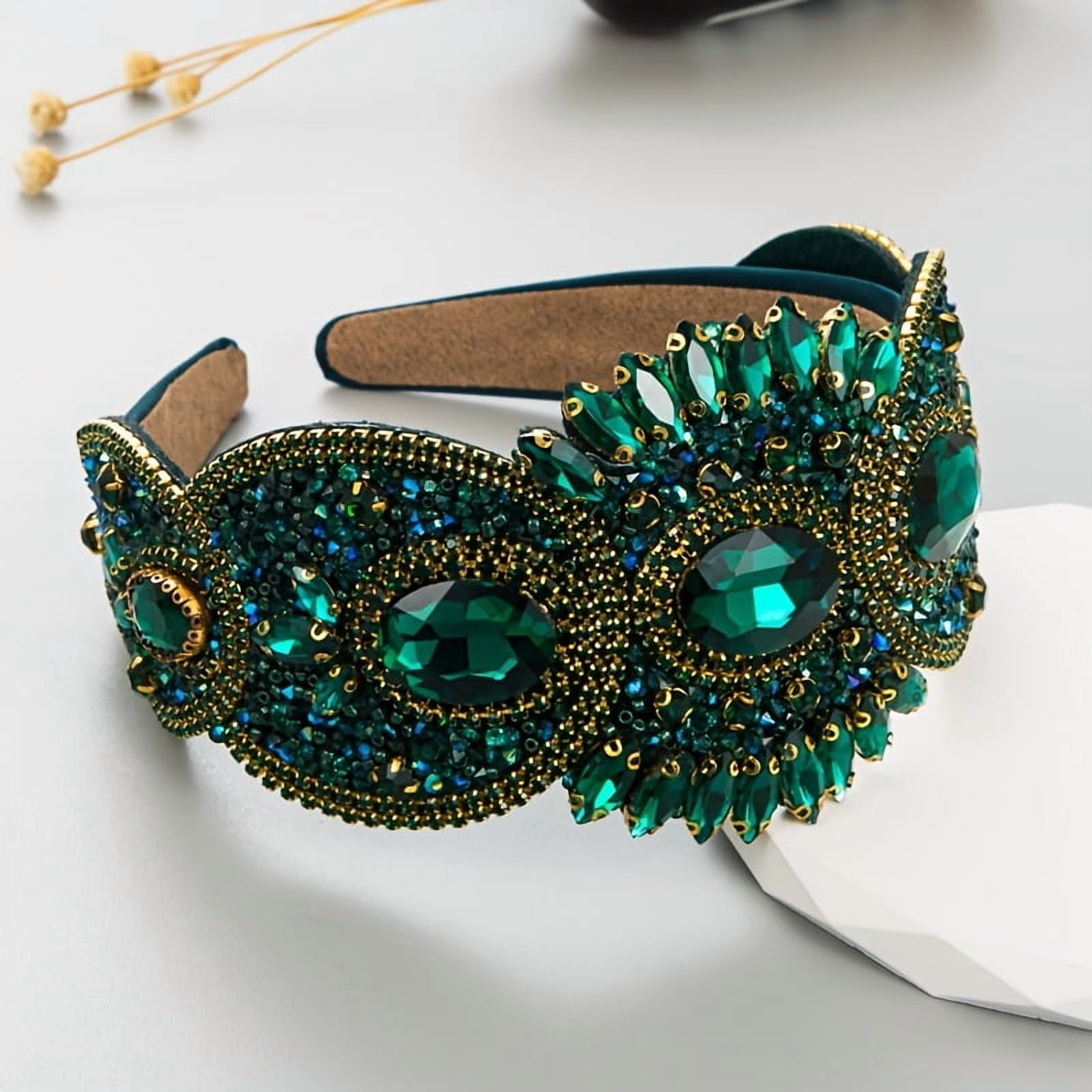 Elegant Vintage-Inspired Rhinestone & Floral Headband - Wide, Glamorous Hair Accessory for Women | Perfect for Parties & Formal Events