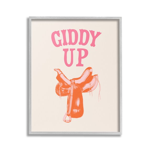 Stupell Industries Giddy Up Phrase Typography Painting Gray Framed Art Print Wall Art, 24 x 30