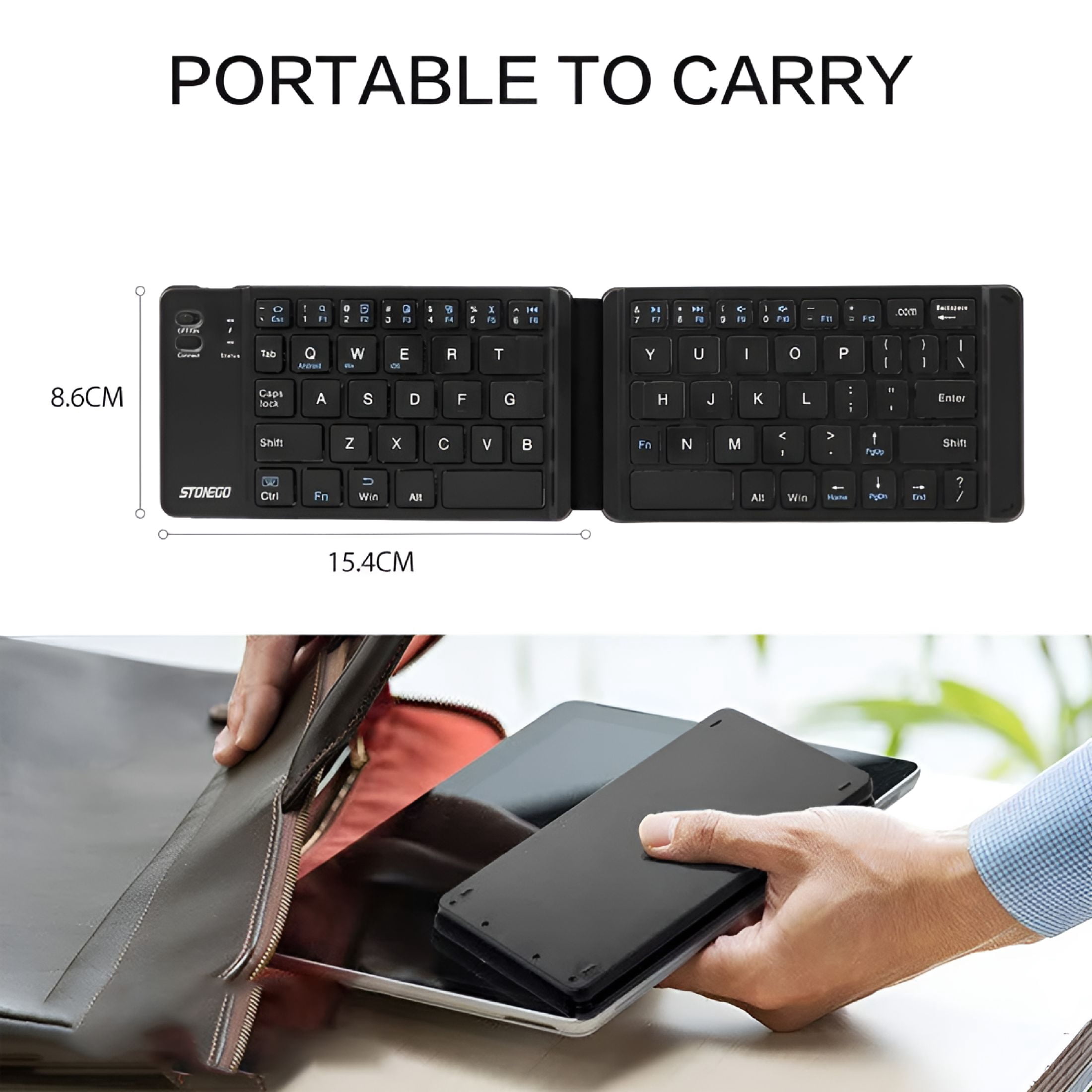 GJX Foldable Bluetooth Keyboard - Portable Wireless Rechargeable Ultra-thin Quiet Keyboard with Compact Folding Design and Built-in Battery,Universal for Tablets,Smartphones,Laptops