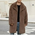 thumbnail image 4 of Men's Faux Fur Coat Mid Length Notch Lapel Collar Fluffy Jacket Long Trench Coat Cardigans Winter Warm Outerwear (XL, Brown), 4 of 7