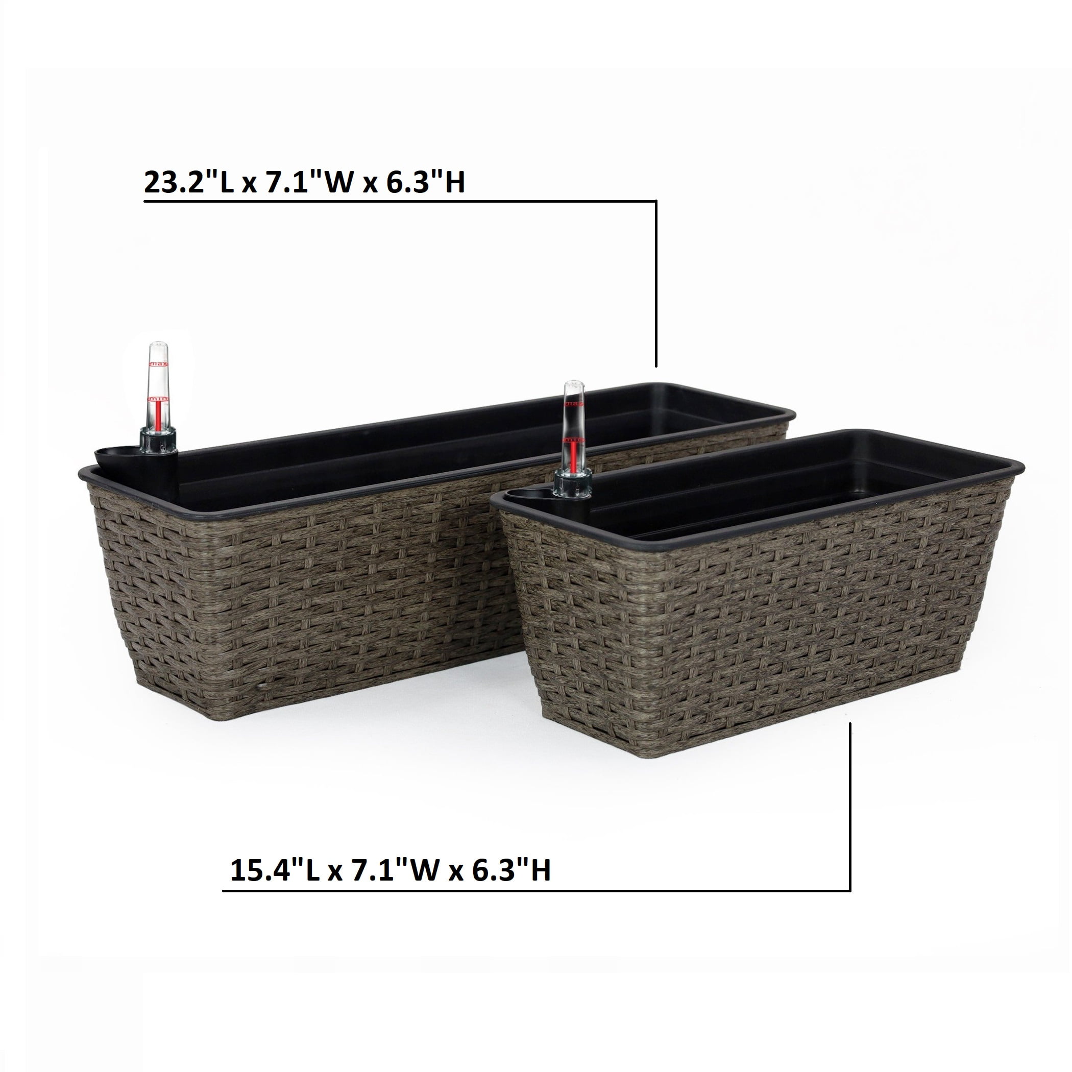 2 Pack Selfwatering Planter Hand Woven Wicker Rectangular Dark Gray UV Stabilized Frost Resistant with Water Level Indicator for Indoor Outdoor Patio Garden Home