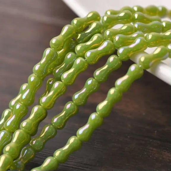 U8MO 1Strand 22inch Bone Shape Crystal Glass Loose Spacer Beads DIY Jewelry Making-#53 Opaque Olive Green AB