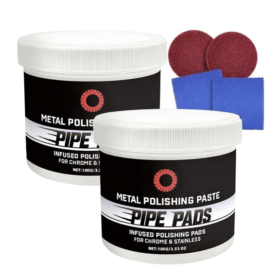 Metal Polishing Paste, 2 Pcs Pipe Infused Polishing Pads for Chrome Stainless Steel Aluminum Cars, Scratch Remover Metal Care Kit, Tarnish and Oxidation Remover