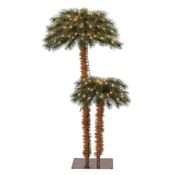 Home Heritage 5 Ft and 3 Ft Prelit Artificial Double Christmas Palm Trees