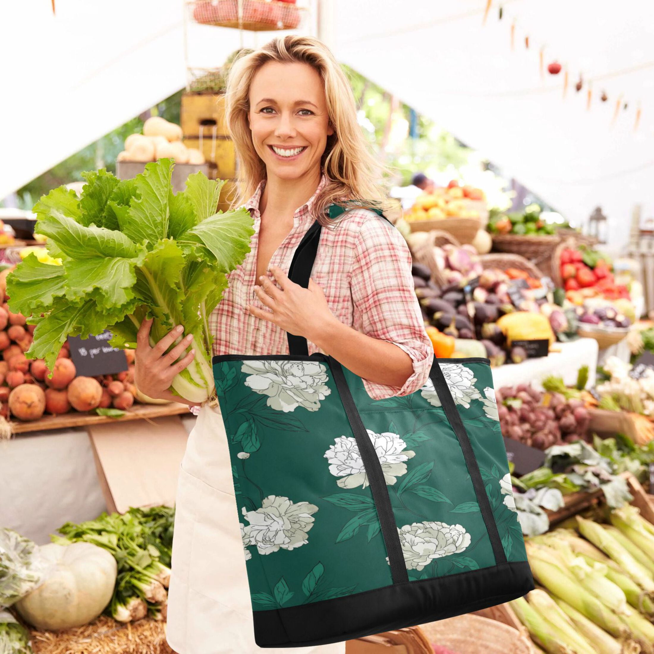 Extra-Large Wide Opening Design Capacity Hand-Held Ice Pack Thickened Insulation Layer For Long-Lasting Cold Retention For Outdoor Shopping Picnics And Camping Lush Gardenias