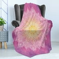 thumbnail image 4 of Mandala Soft Flannel Fleece Throw Blanket, Digital Mandala Psychedelic Hidden Magic Force of Life, Cozy Plush for Indoor and Outdoor Use, 50" x 60", Fuchsia Yellow, by Ambesonne, 4 of 5