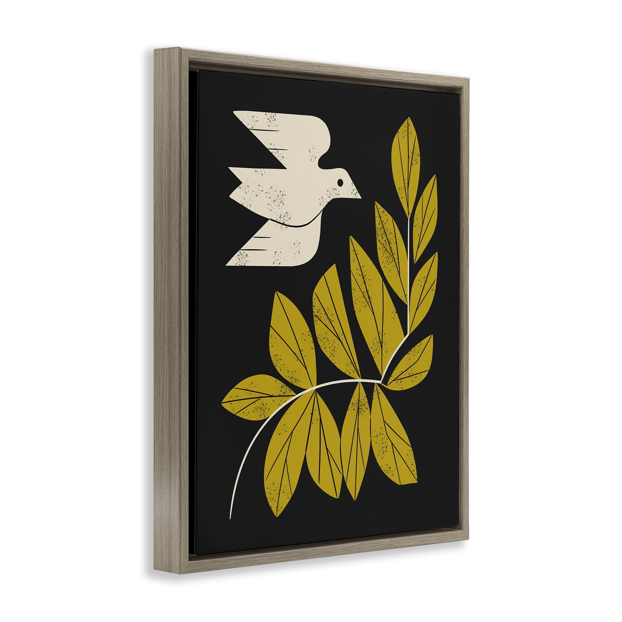 Stupell Industries Midcentury Dove & Branch Brown Framed Floater Canvas Wall Art, design by Renea L. Thull