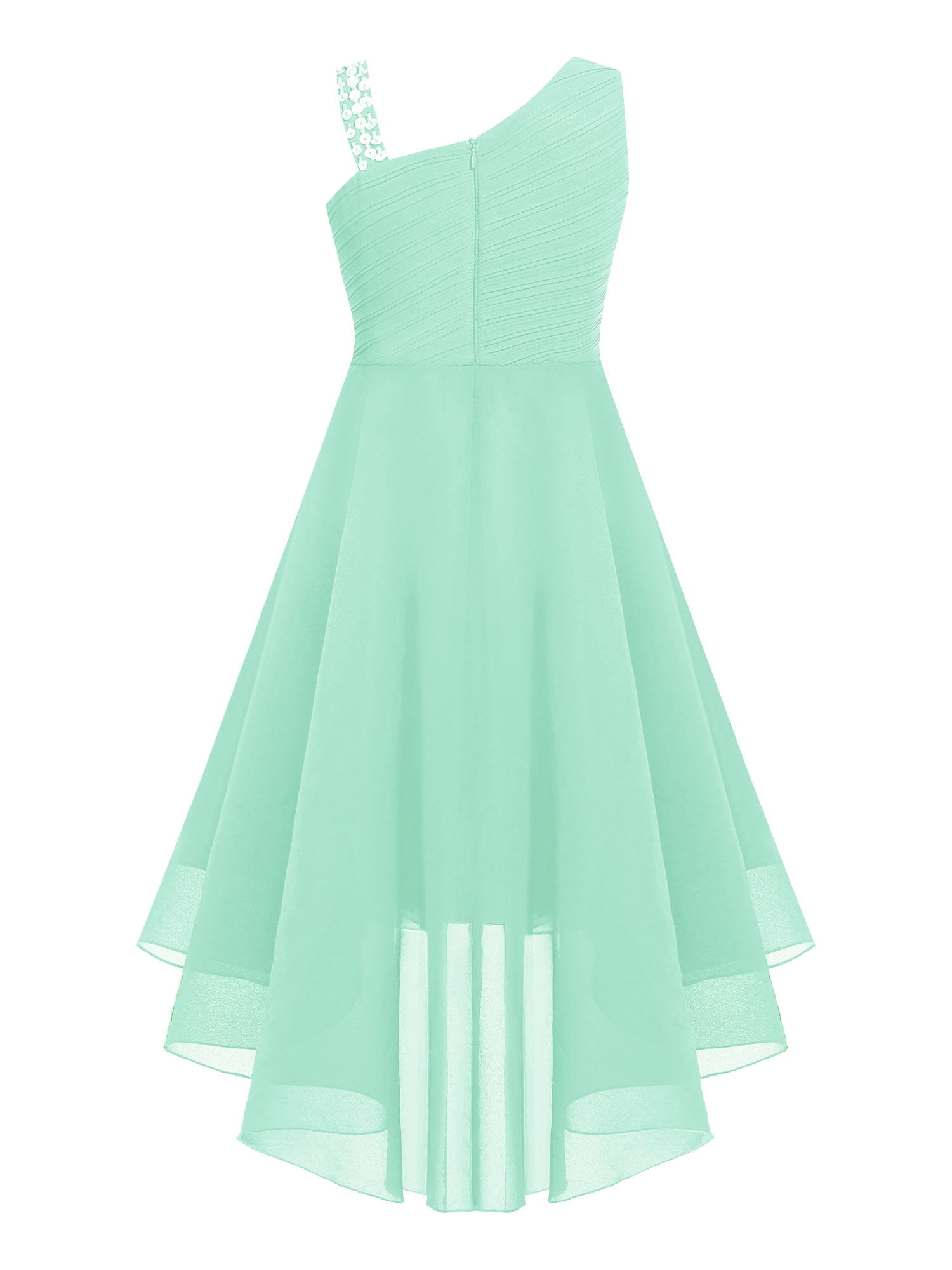 iiniim Kid Chiffon Flower Girls One Shoulder Wedding Birthday Party Dress  High Low Hem Ball Gown Mint Green 8 - Walmart.com