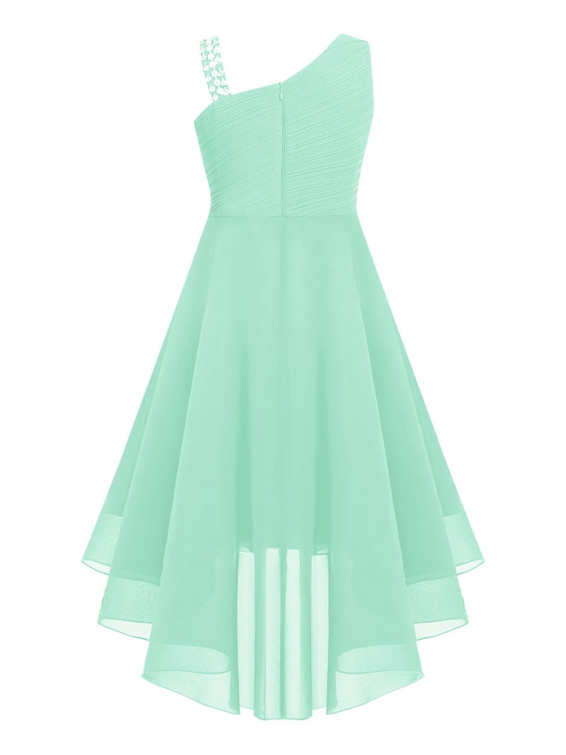 Yartina Kid Girls Chiffon Junior Bridesmaid Dress One Shoulder Wedding  Flower Girls Dress Hi-Lo Mint Green 12 - Walmart.com