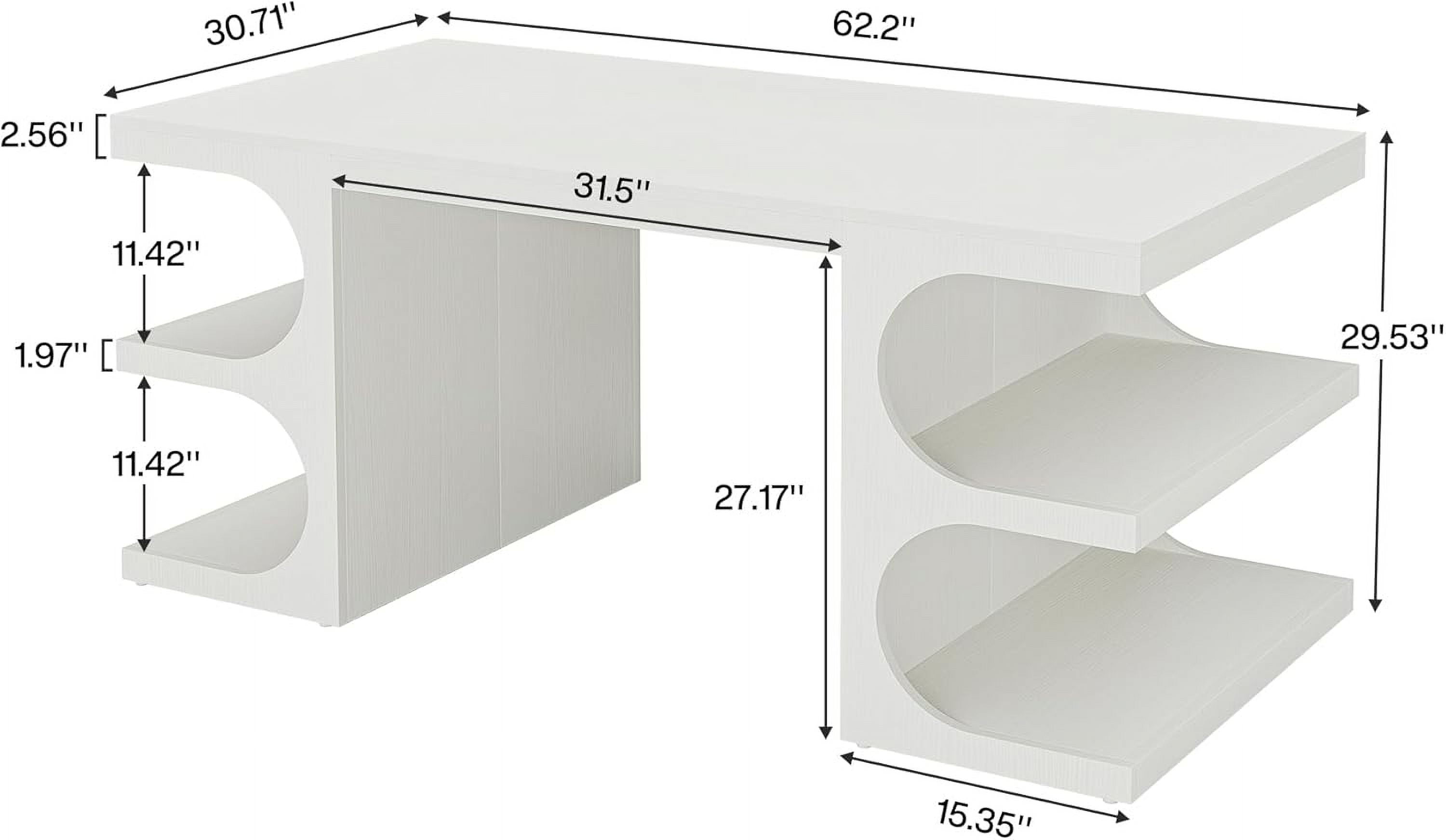 Finmind 63" Modern Executive Office Desk with Storage Shelves, Home Computer Desk, White