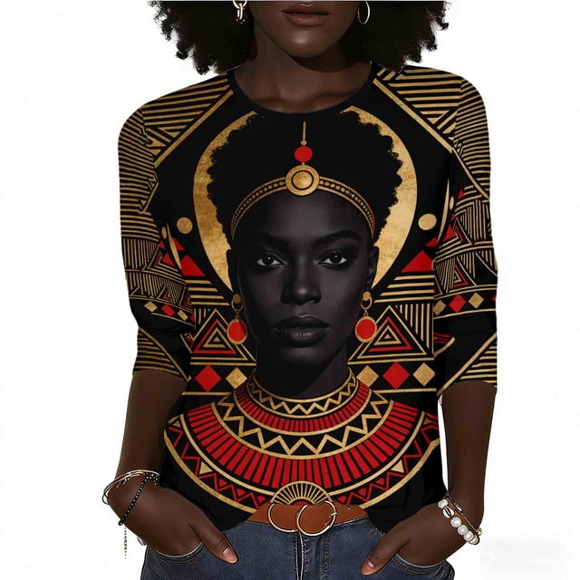 Otoño 3/4 Manga Tops para las Mujeres 2025 Impreso Botón de Manga Corta con Cuello en V, Camisa de Verano Casual de Moda