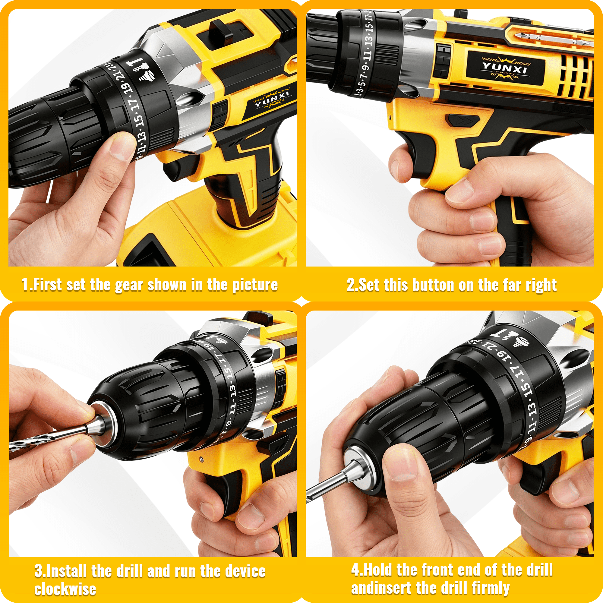 YUNXI 21V Cordless Drill Driver Kit, Power Electric Drill Set with 1 Rechargeable Lithium Batteries, Charger, Screwdriver Bits, Drill Bits for Home DIY, Furniture Assembly & Repair