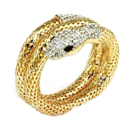 Gold Tone Snake Bracelet Crystal Serpent Anti-Tarnish Long Rhinestone Austria Jewelry
