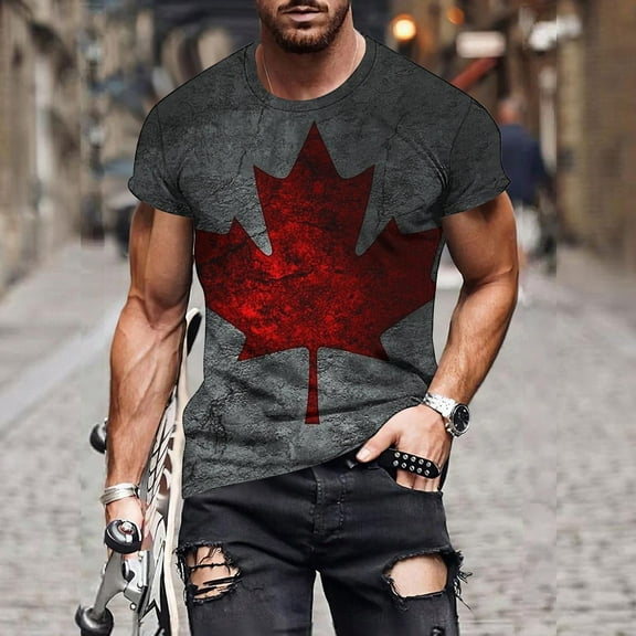 Awdenio Tshirts Shirts for Men Vintage Canadian Flag Mens Shirts Quick Dry Short Sleeve Pullover Fitness Shirt Tee Top