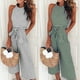 thumbnail image 4 of Primavera y verano Moda europea y americana Pantalones casuales ajustados con cordones sexy a rayas con cuello redondo para mujer, 4 of 6