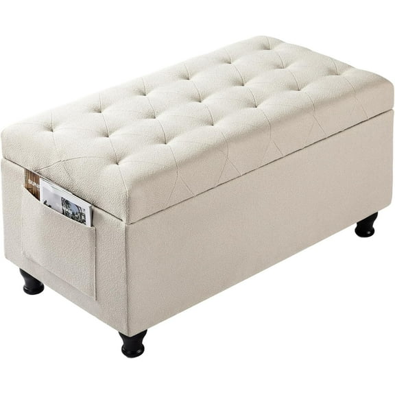 Ottoman with Storage 32'' Ottoman Storage  Fabric Ottomans Footstools Upholstered Foot Rest Stool for Couch, Living Room, Bedroom, Entrance Shoe  Beige