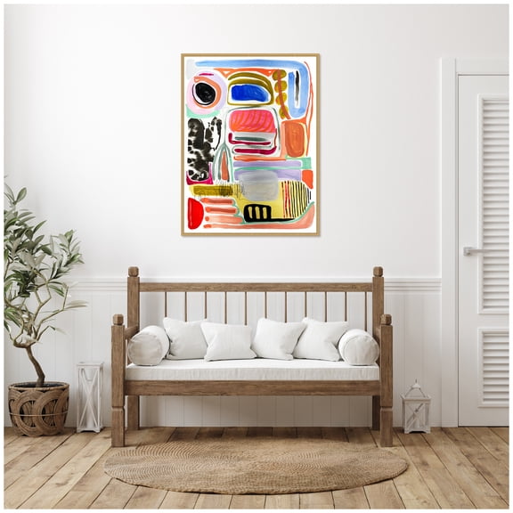 Kate and Laurel Abstract 09 Framed Canvas Wall Art  by Emma Daisy 32 x 42 Sylvie Bright Gold, Modern Contemporary, Abstract Art for Wall Decor, Living Room Bedroom