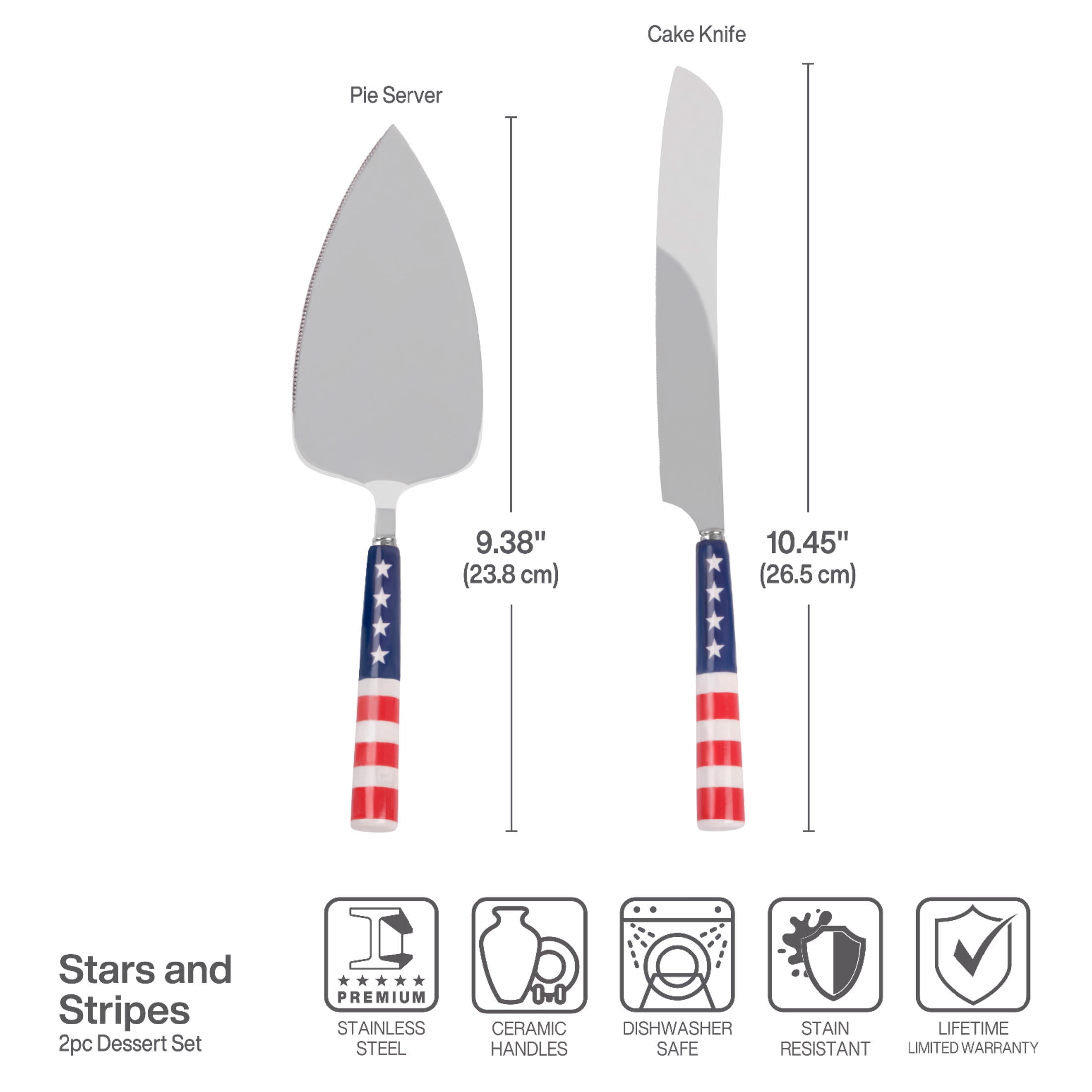 International Silver Stars and Stripes Ceramic Handle Cake Serving Set