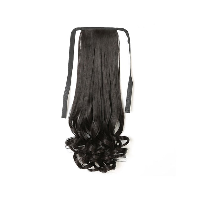 Peluca de cola de caballo, pelucas realistas de fibra de alta temperatura, peluquín rizado Artificial, resistente al calor, Invisible, sin Cuidado del cabello Marrón Negro, alargamiento 58 cm Vogacara CE014651-09