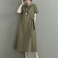 thumbnail image 5 of SMihono Stylish Plus Size Dresses for Curvy Women Loose Lapel Neck Short Sleeve Button Up Dress Tie Front Cotton Linen A Line Dress Green XXXL, 5 of 8
