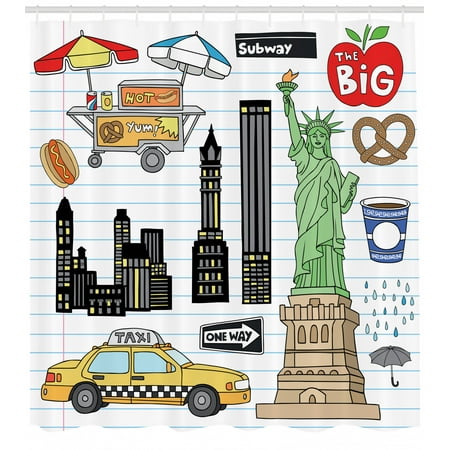 Doodle Shower Curtain New York City Manhattan Statue Of Liberty