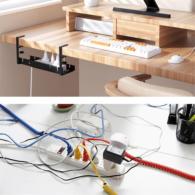 Drill-Free Under Desks Cable Management Tray, Desk Cord Hider Raceway Under Desks Cable Tray Holder